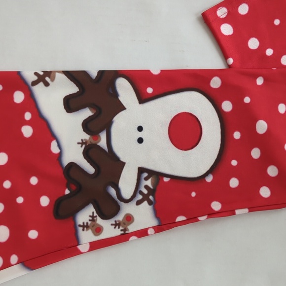Christmas Polka Dot Reindeer Holiday Legging Pants XL Red White - Picture 5 of 12
